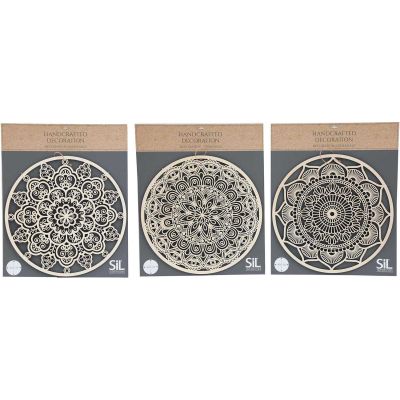 Décoration murale en bois sculpté ronde Mandala 40 cm (Lot de 3)