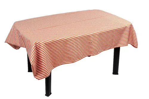 Un atout pour le jardin：Nappe déperlante en polyester/coton à rayures coloris terra Charlotte - 140 x 300 cm