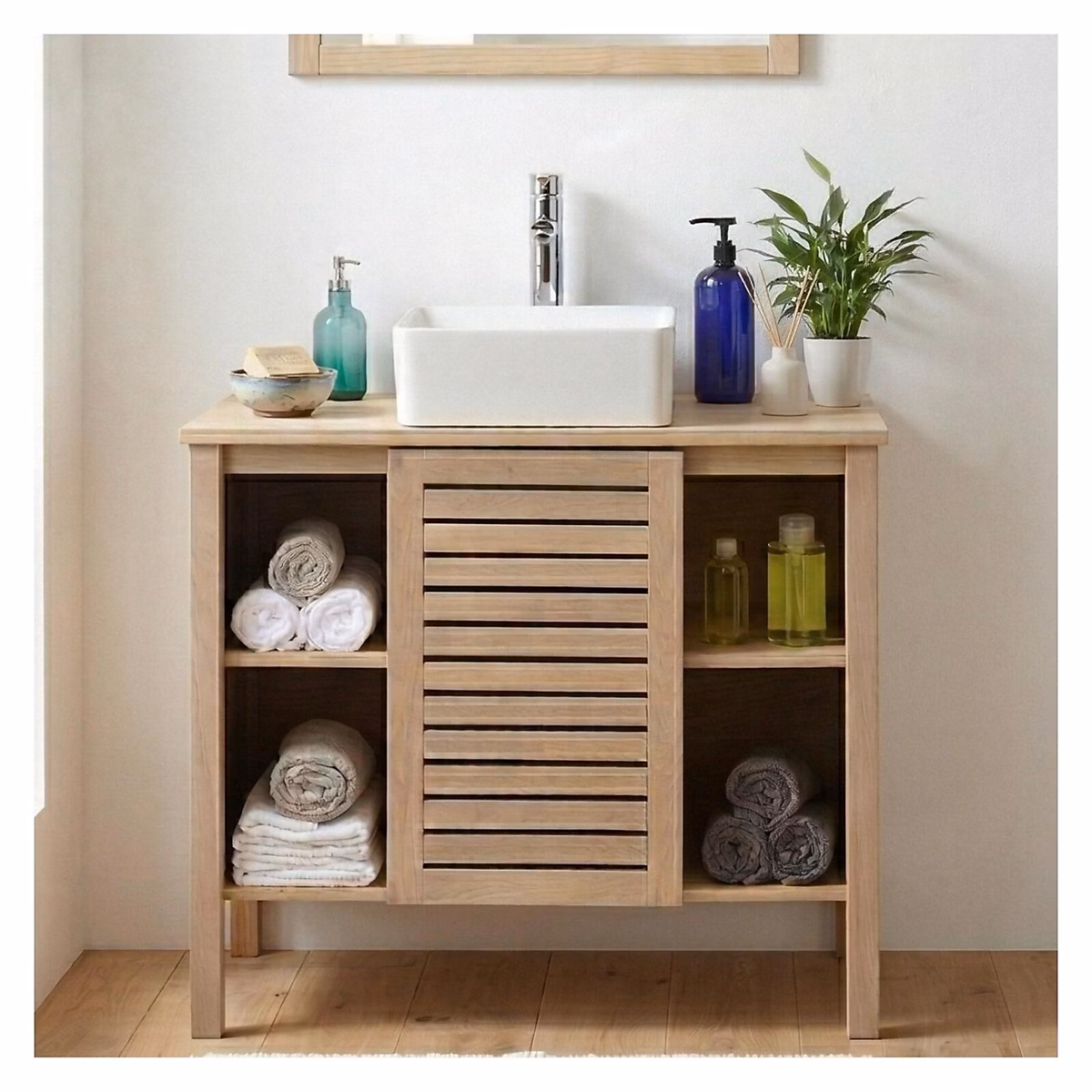 Meuble vasque – Ensemble simple vasque TALIX 90cm chêne avec vasque et robinet chromé