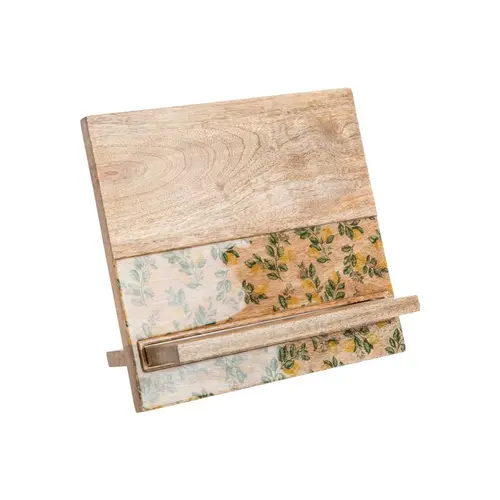 Mieux au jardin:Lutrin en bois de manguier naturel avec décor citron émaillé – 33 x 25 x 16 cm