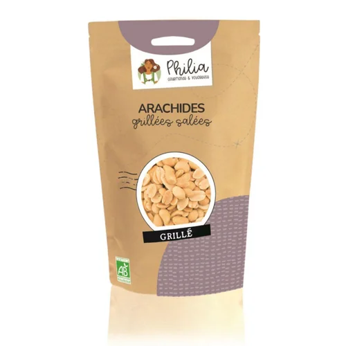 Pour organiser vos extérieurs：Cacahuètes grillées salées bio Philia - 200 g