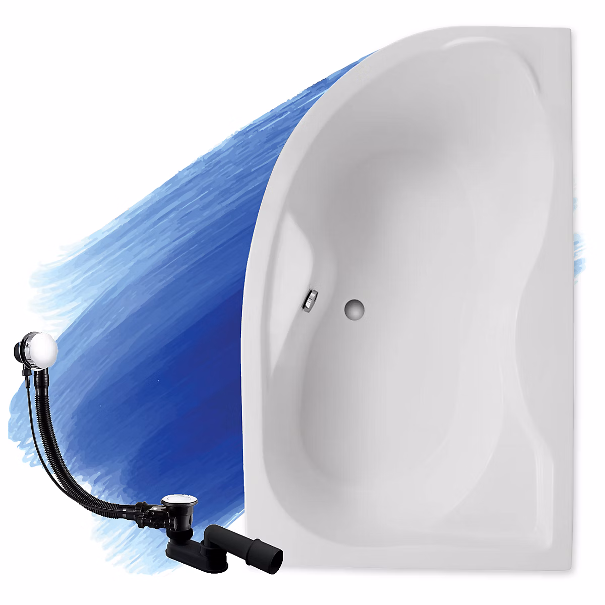 Baignoire asymétrique 170 × 110 Droite DORA acrylique blanc – sans Habillage + Pieds + Vidage à chromé