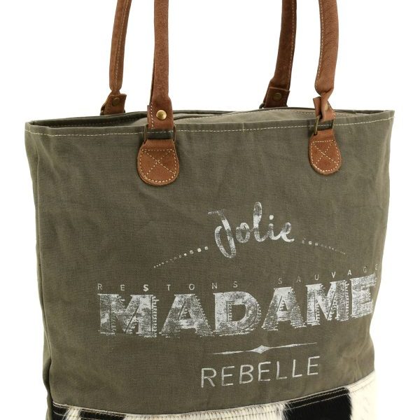 Sac en coton et peau de vache Madame rebelle