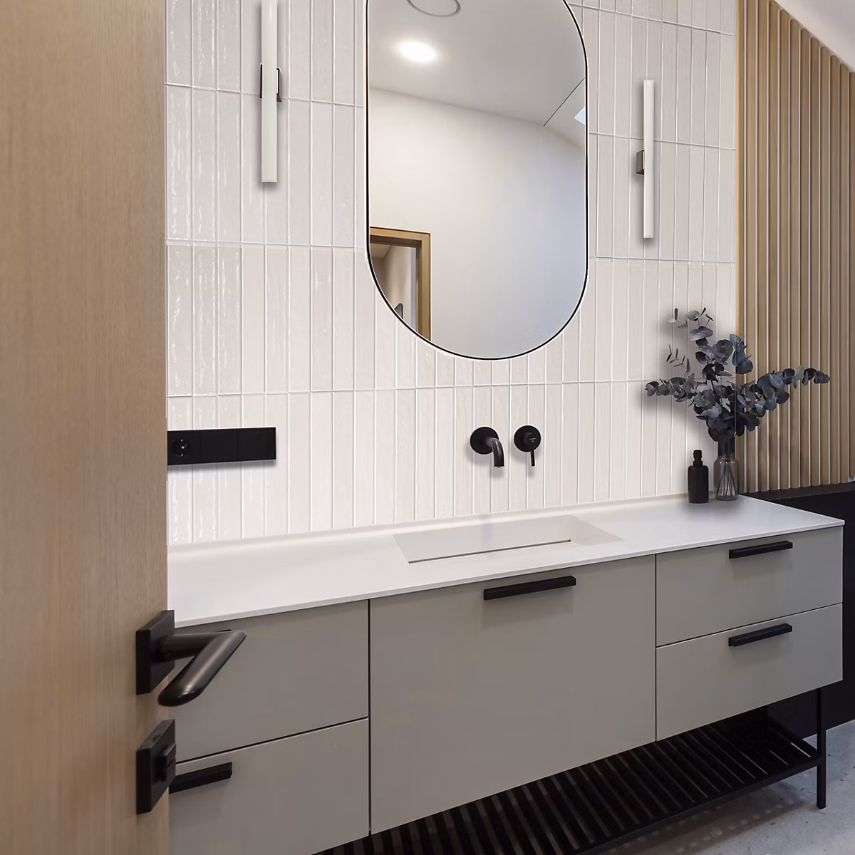 Carrelage mur Nair White Brillant 5 × 30. Format allongé