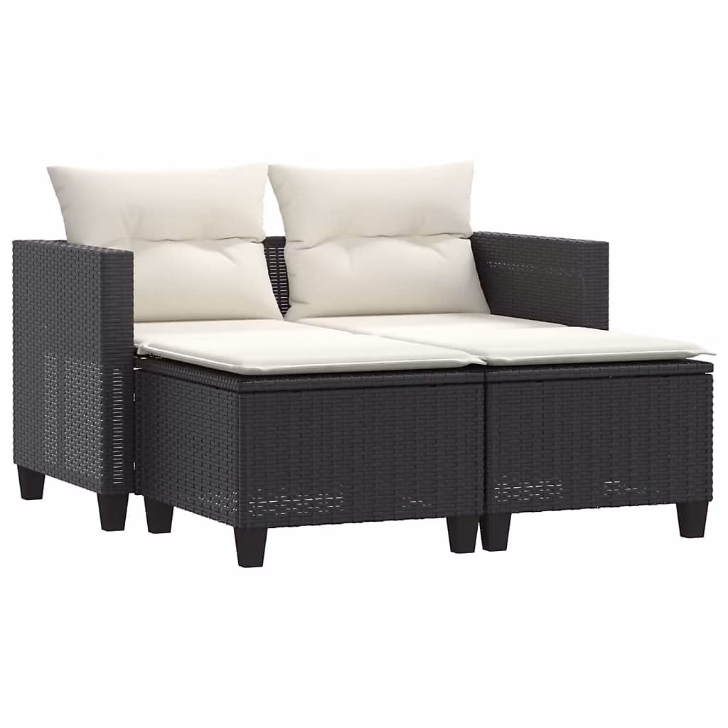 Canapé de jardin 2 places avec tabourets noir résine tressée vidaXL – Réf. GUBHIZNDP3892920869