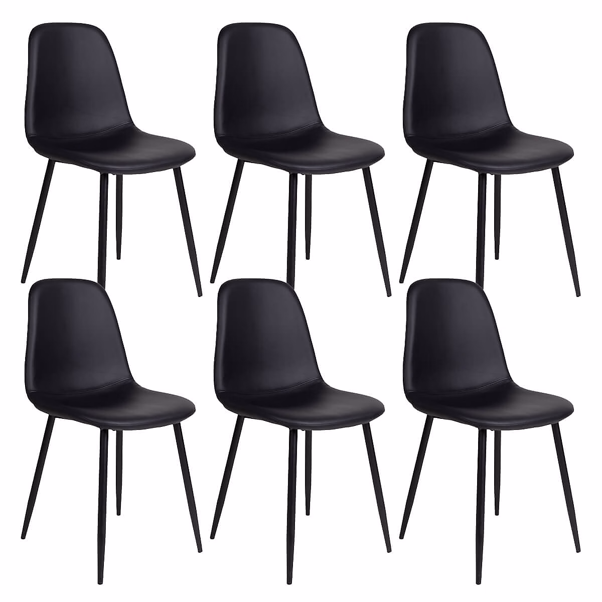 DYVIK – Lot de 6 Chaises Simili Noir et Piétement Acier Noir
