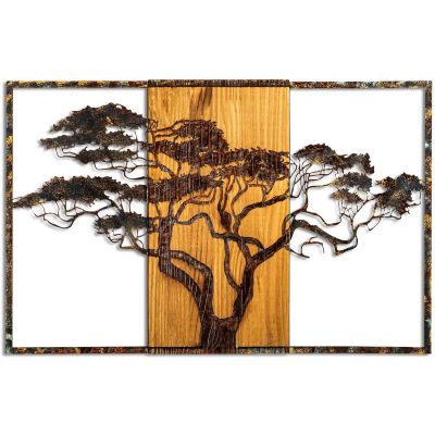 Décoration murale en métal et bois Arbre (Acacia 53 x 38 cm)