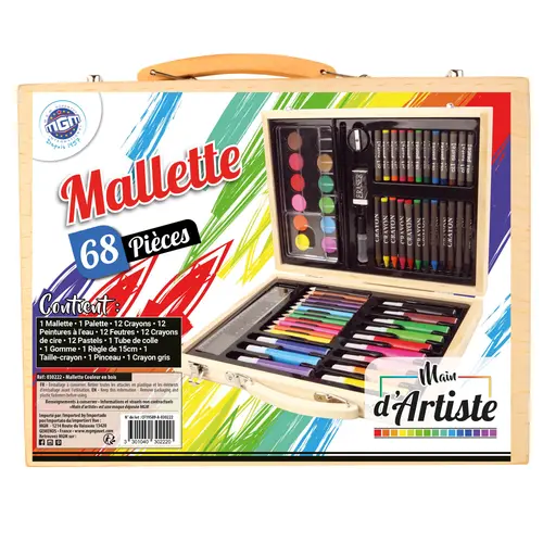 Choix jardin：Malette en bois de dessin et peinture Main d’artiste - les 68 pièces