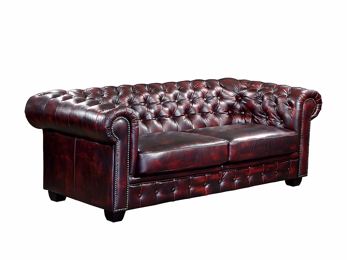 Canapé chesterfield 3 places BRENTON 100% cuir de buffle – Bordeaux
