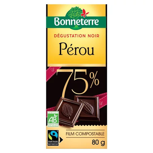 Jardin déco:Chocolat noir sélection Pérou 75% Bonneterre bio 80 g