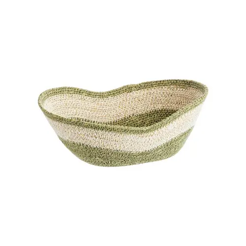 Pour un extérieur bien équipé：Corbeille ovale forme vague en osier blanc et vert - 25 x 21 x 10 cm