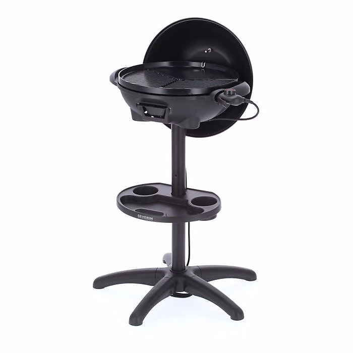 Barbecue électrique sur pieds – SEVERIN, PG8541, 2000 W, Grande surface de cuisson 41 cm, Thermostat réglable, Noir mat