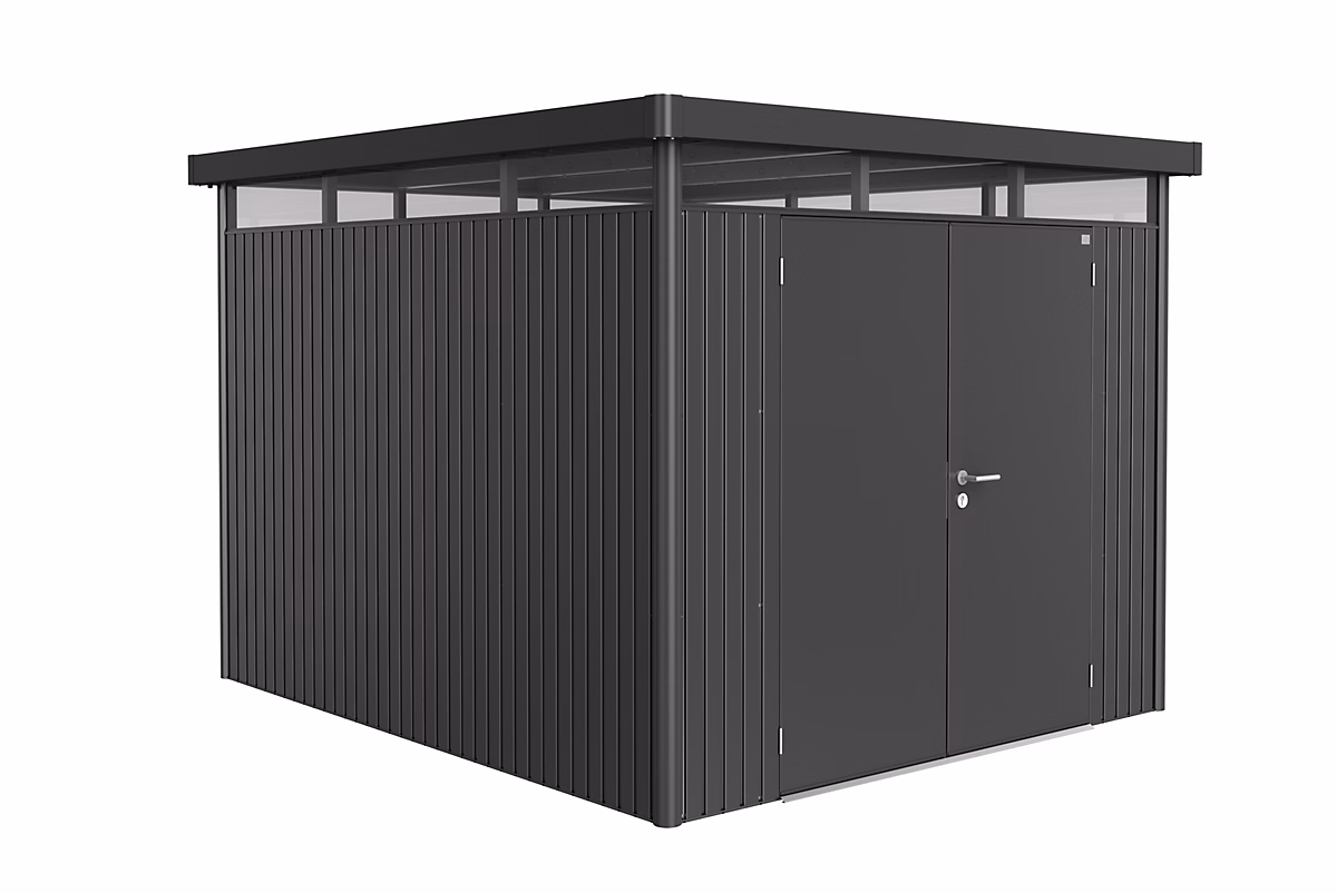 Abri de jardin métal Biohort HighLine H5 gris quartz double porte surface totale 8.66 m² – Réf. TTKAQOWML7850679346