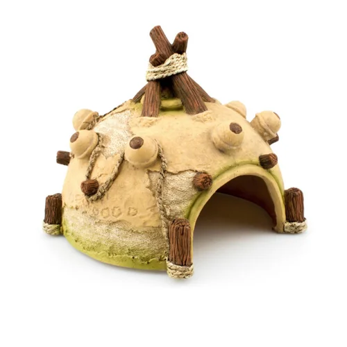 Au service de vos extérieurs：Décor pour terrarium en synthétique coloris beige Aquavie Caverne Tipi - 13,6 x 13 x 12,5 cm