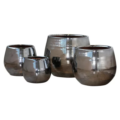 Jardin tout terrain:Pot Cancale coloris métal en terre cuite émaillée H 14 x Ø 14 cm