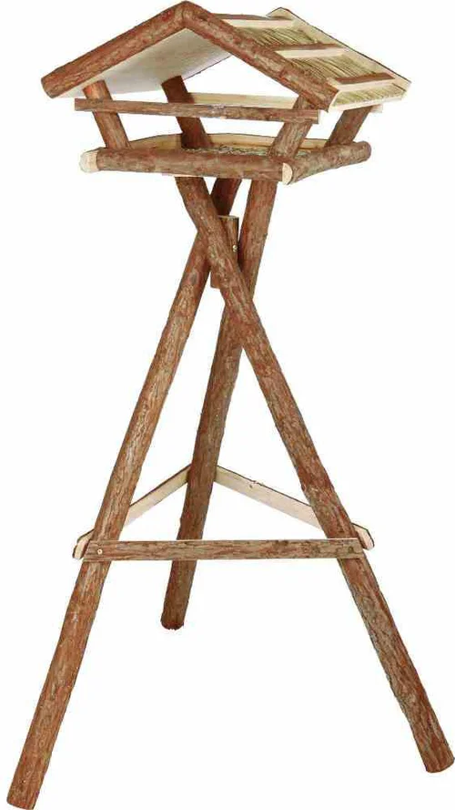 Pour plus de confort au jardin：Mangeoire sur pied en bois naturel avec toit Trixie - 48 x 27 x 46/130 cm