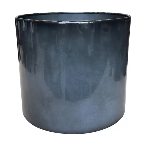 Esprit jardin：Pot cylindrique coloris gris en métal recyclé - 31 x 31 x 27 cm