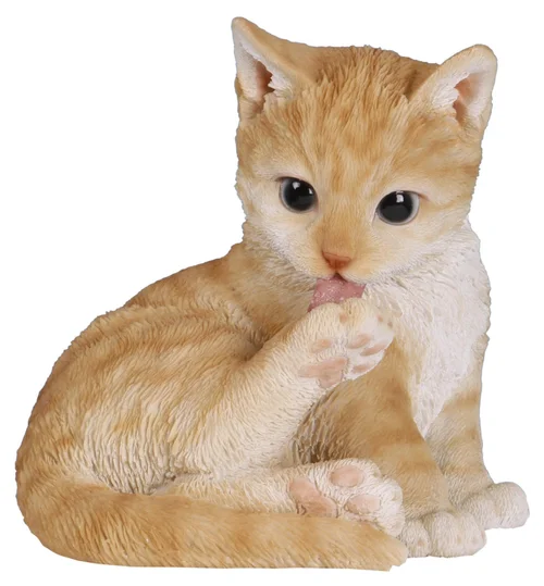Équipement jardin：Figurine en résine chat roux se léchant la patte Riviera - 14 cm
