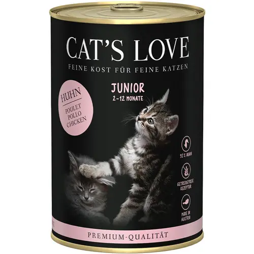 Pour mieux profiter de l’extérieur:Pâtée pour chat au poulet pur Cat's Love Junior – en boîte de 400 g