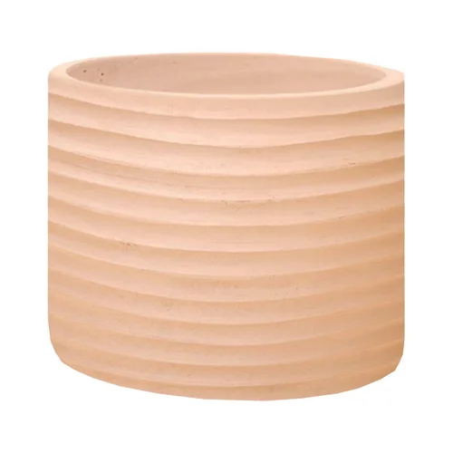 Le choix pour le jardin：Pot cylindrique en terre cuite coloris beige Poterie du Bousquet Strié - Ø 42 x H 37 cm