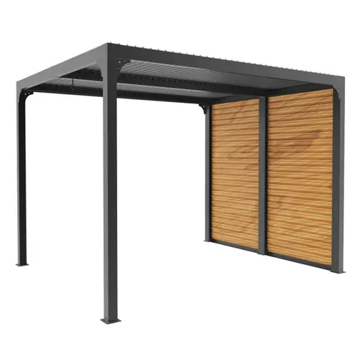 Accessoire jardin:Pergola bioclimatique coloris gris en aluminium et bois - 2,4 x 3 m