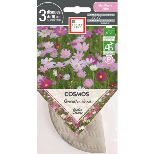 Jardin à embellir：Graines présemées de Cosmos Sensation varié bio Ernest Turc - 3 ronds de 10 cm