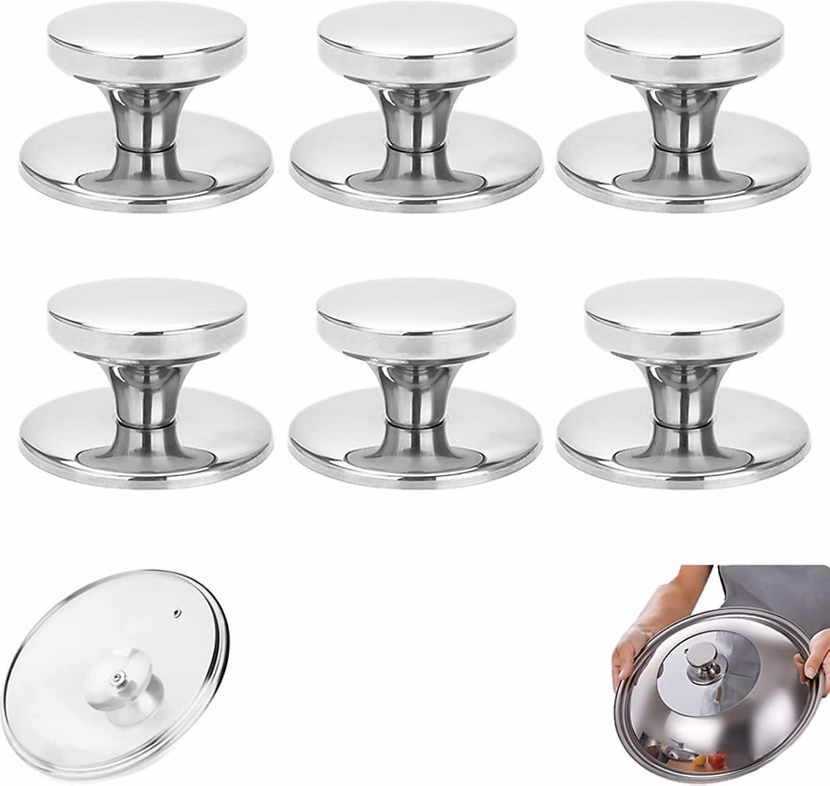 BASHLWUA 6 pièces Bouton de Couvercle – Ensemble de Boutons Couvercle Casserole Bouton de Wok Poignée du Couvercle Remplacement