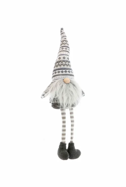 Pour un extérieur plus pratique:Gnome garçon assis en tissu avec bonnet à motifs et longues jambes - 18 x 10 x 64 cm