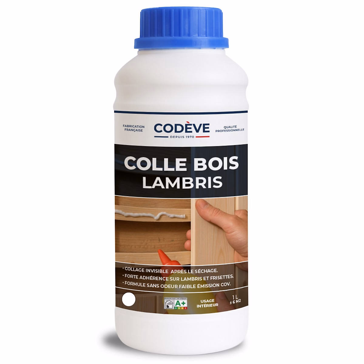 Colle Lambris Bois – 1 L, Codeve Bois, Pour L'assemblage D'un Lambris, Frisette, Plinthe, Clin, Lame Ou Latte En Bois.