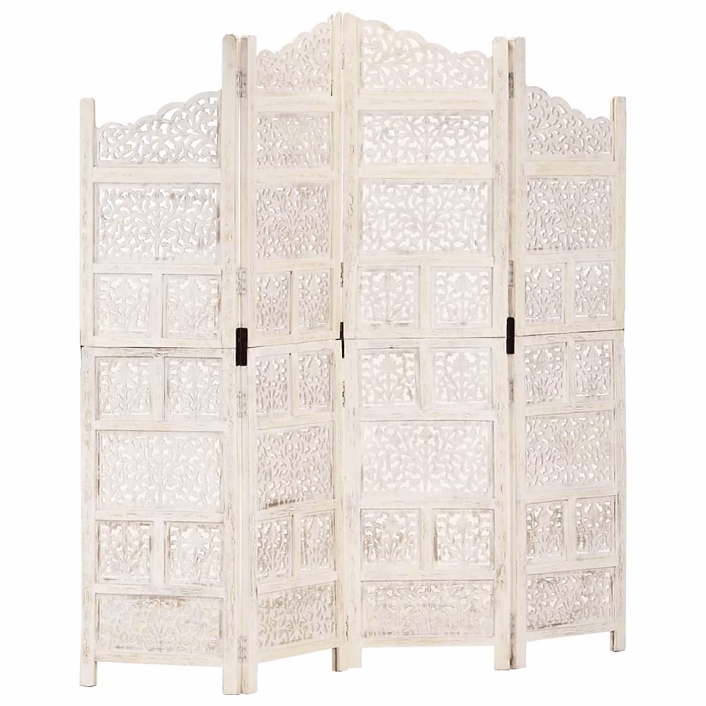 Cloison de séparation 4 panneaux Blanc 160 × 165 cm Bois manguier vidaXL