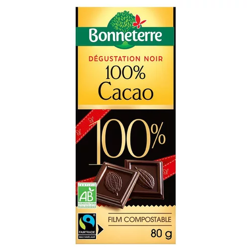 Bien pratique à l’extérieur：Chocolat Dégustation noir 100 % en tablette de 80 g