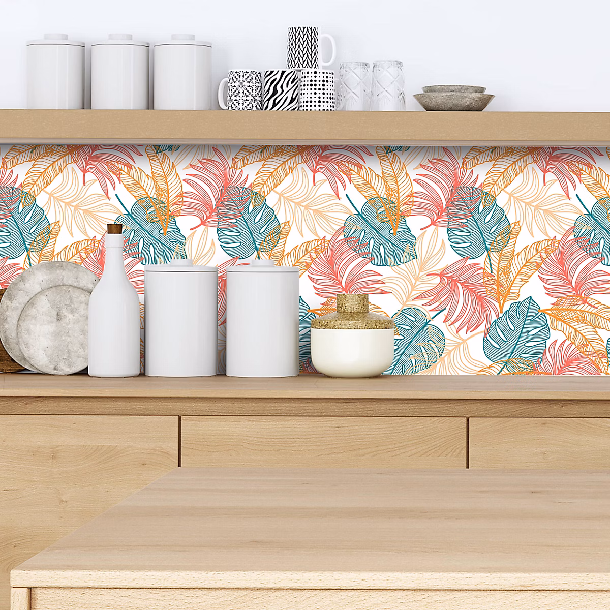 Crédence adhésive feuillage tropical coloré 60 × 300cm