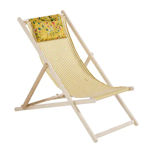Jardin & pratique：Chilienne amovible Victorine avec tétière coloris jaune en coton - 127 x 56 x 3,5 cm