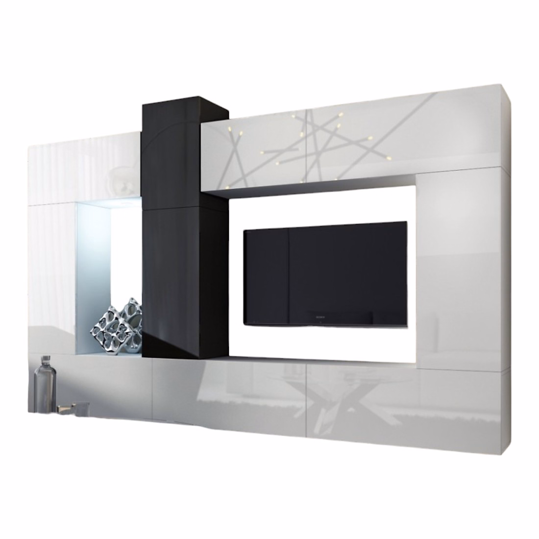 Ensemble de meubles de salon blanc et noir suspendus collection CEPTO XXII. 273cm – 10 meubles | leds | modulables.