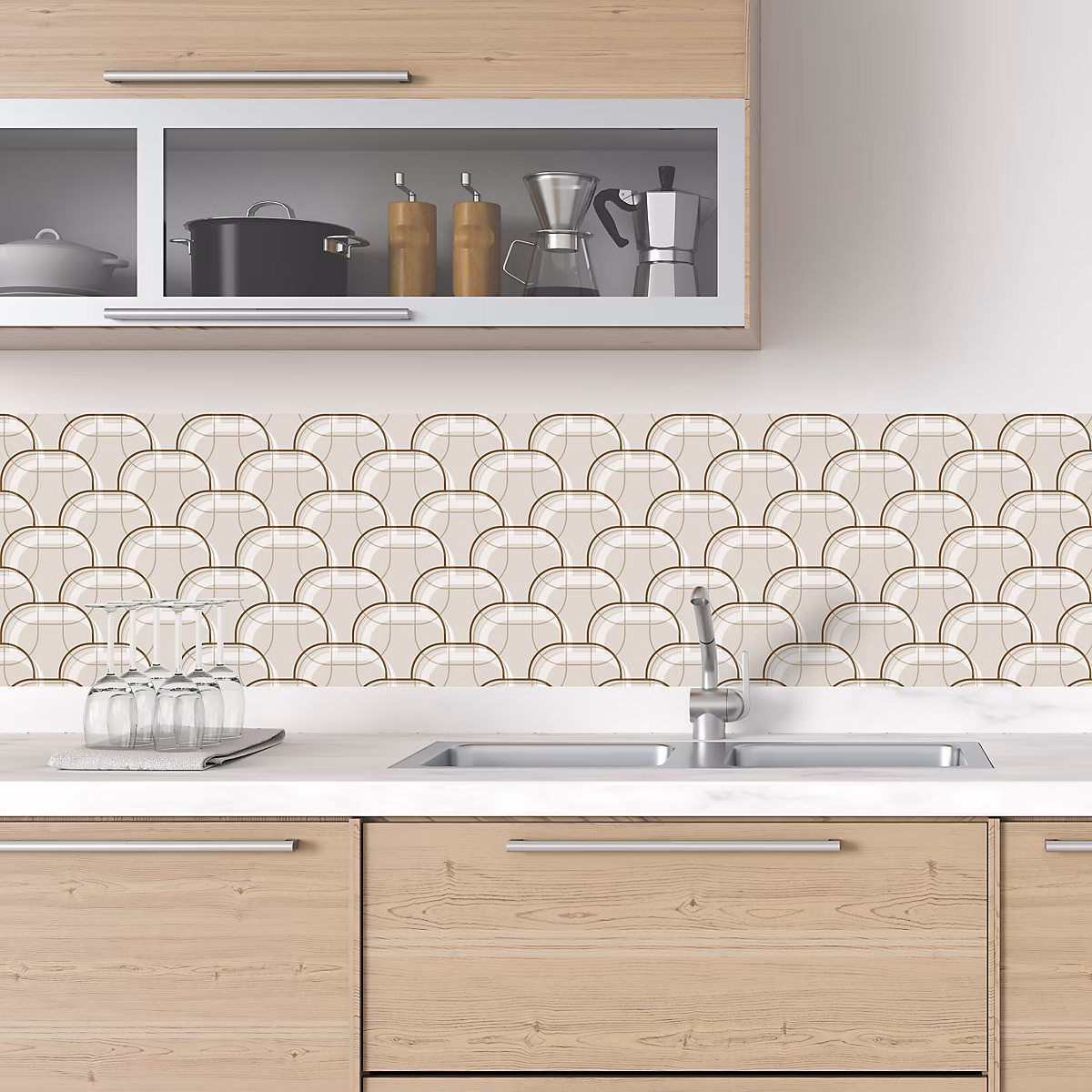 Crédence cuisine adhésive en vinyle modèle BOLETS – 200 × 40 cm, design raccordable