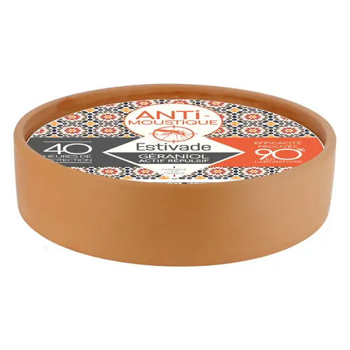 Jardin moderne：Bougie en cire blanche dans vasque terracotta avec mèche extérieure - Ø 25 x H 26 cm