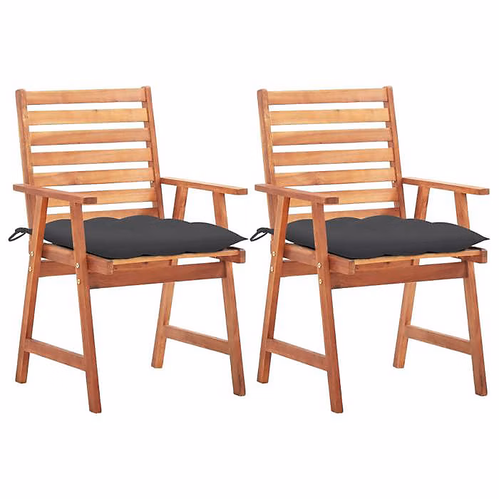Salon et mobilier de jardin – Chaises à dîner d'extérieur 2 pcs avec coussins Acacia massif