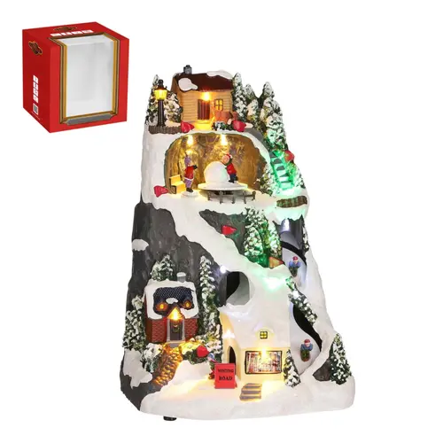 Facile à intégrer au jardin：Scène piste de ski lumineuse multicolore sur piles - 20 x 30 cm