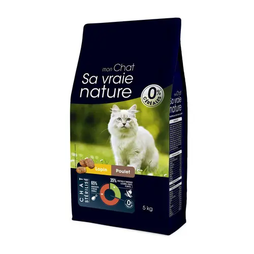 Choix malin：Croquettes sans céréales pour chat stérilisé au lapin et au poulet Sa Vraie Nature - 5 kg