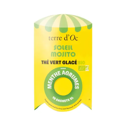 Pour mieux équiper vos extérieurs:Thé vert bio glacé menthe Terre d’Oc Soleil Mojito - 10 infusettes