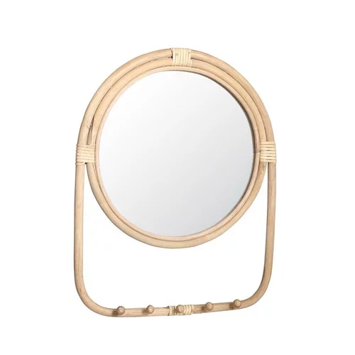Jardin solution：Miroir en rotin marron avec 5 petits crochets - H 60,5 x Ø 47 cm