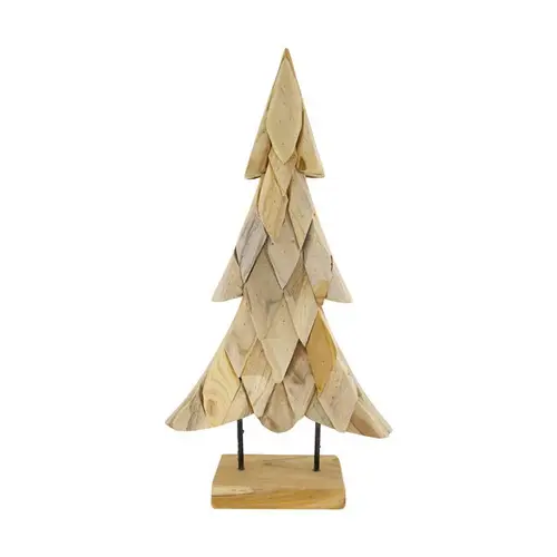 Pour vivre dehors:Arbre de Noël en bois de teck naturel sur pied - 32 x 12 x 58 cm