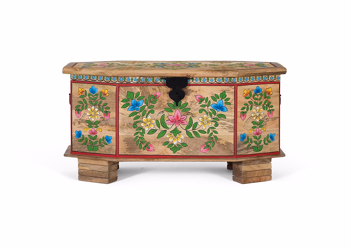 Rangement, meuble et dressing – Coffre en bois de manguier peint à la main