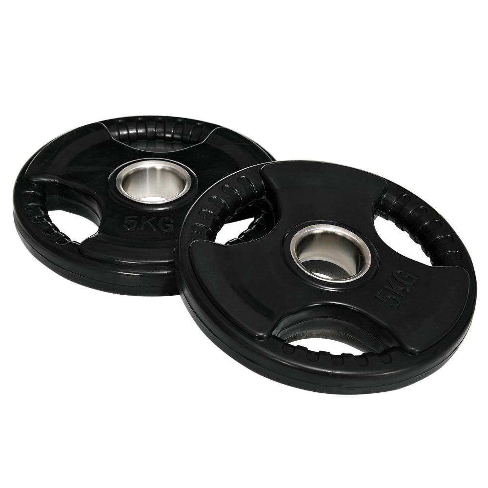 HOMCOM Disques de poids 2 x 5kg - 3 poignées - trous dia.50mm - noir – Matériel de jardin