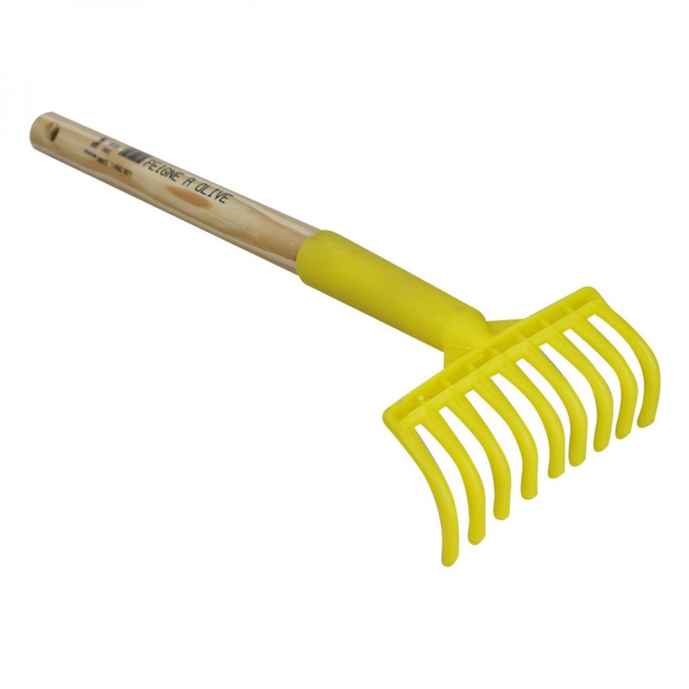 LINXOR Peigne, râteau à olives 9 dents avec manche en bois 40 cm - Jaune