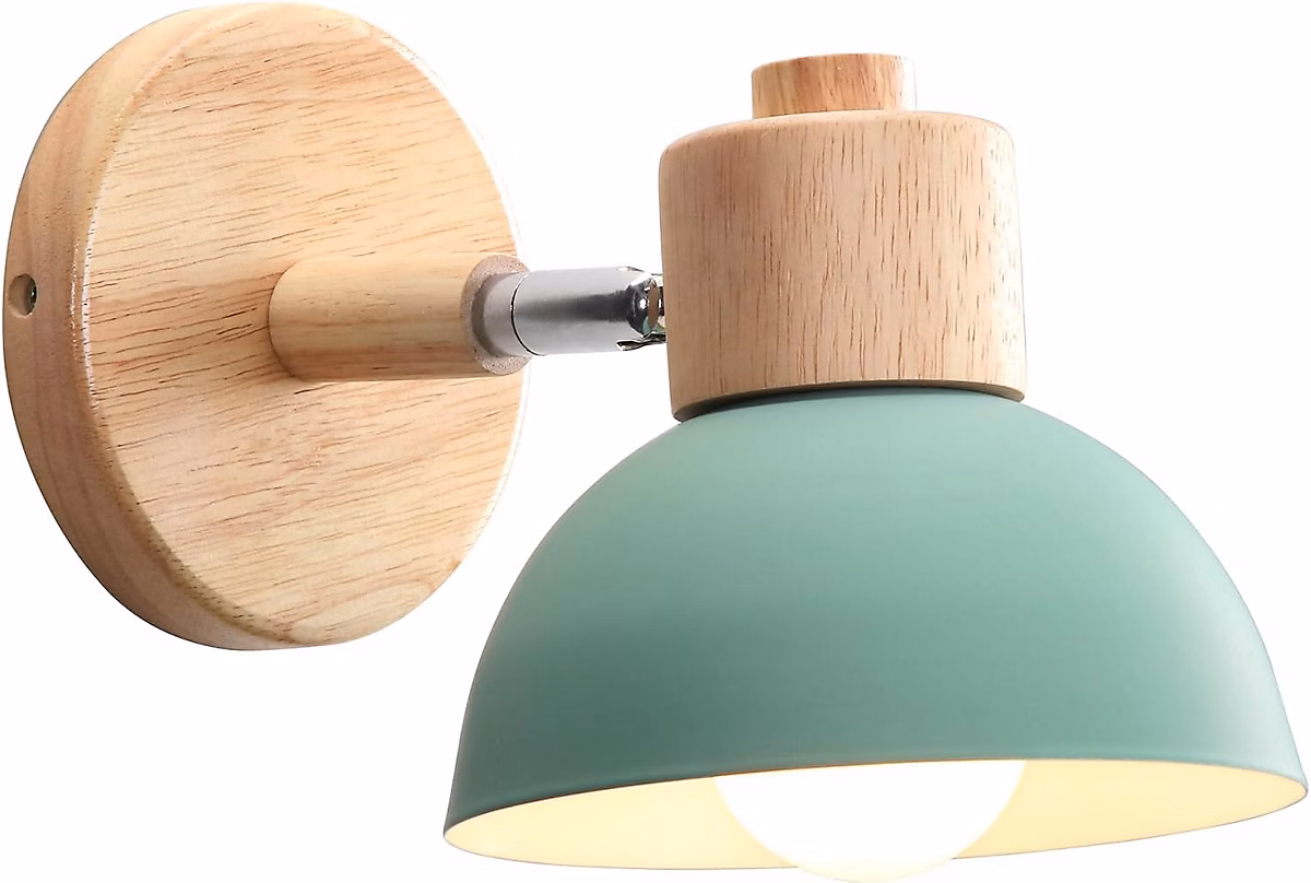 BASHLWUA 1 Pack – Lampe Murale Vintage Industrielle Verte 15CM Réglable Bois Métal Lampe Murale Vintage E27 Lampe Murale Intérieure