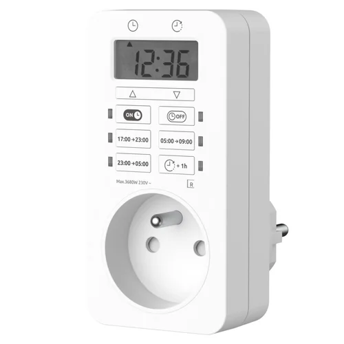 Facile jardin：Horloge et prise easy set timer coloris blanc - 16 A x 230 V