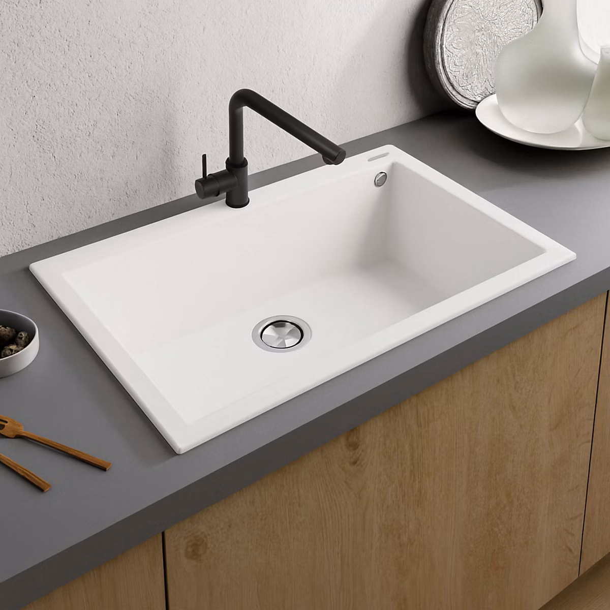 Évier à encastrer 1 Cuve 50 × 40 × 20cm | Quartz Blanc – Kera SE FRÉCAN