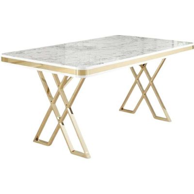 Table de repas design 130 x 80 cm Vals (Blanc marbré et Doré)