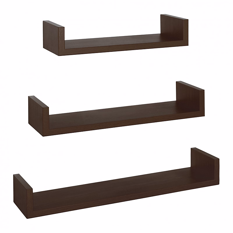 Ensemble de 3 étagères murales design en wengé – 60 × 8 cm x 15, 5 cm, 50 × 8 cm x 15, 5 cm et 40 × 8 cm x 15, Aimantées